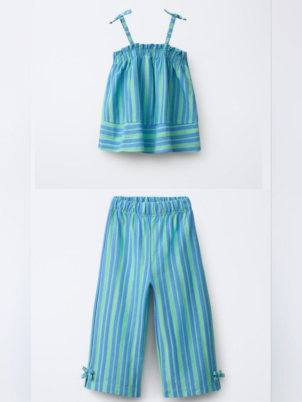 NWT Zara Girls Blue Green Striped Bow Two Piece Set 4Y